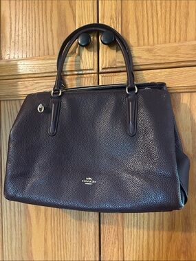 Coach Brooklyn Carryall  Pebbled Leather Satchel - Dark Brown/Deep Plum